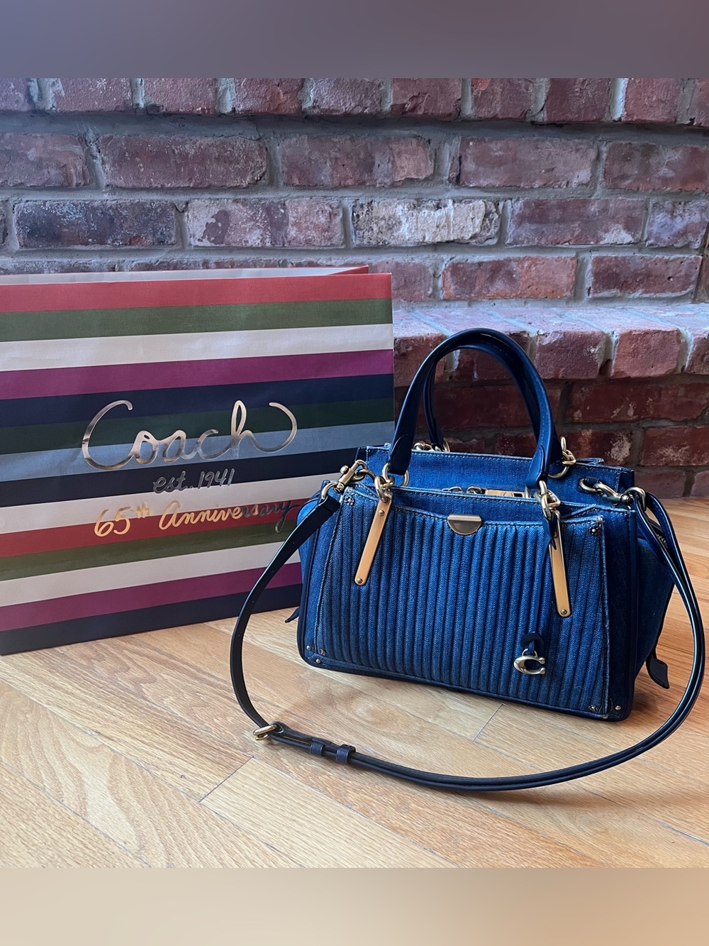 Coach Medium Blue Denim Quilted Dreamer Satchel Bag